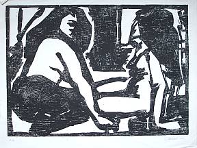 Holzschnitt, Zwei Mädchen, 1994