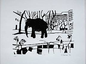 Holzschnitt, Elefant, 1993