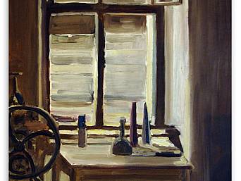 „Stilleben mit Druckerpresse/Hufelandstraße”, Öl auf Papier, 1992