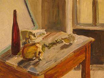 „Stilleben mit Zweig”, Öl auf Papier, 1992