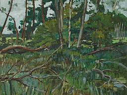 „Waldstück bei Bernau”, Öl auf Papier, 1993