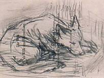 Kohlestift auf Papier, Friedrichs Hund Krötz, 1993