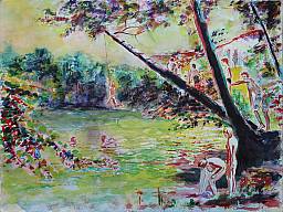 „Krumme Lanke (Die Badenden)”, Aquarell auf Papier, 32 x 24 cm, 19.7.2015