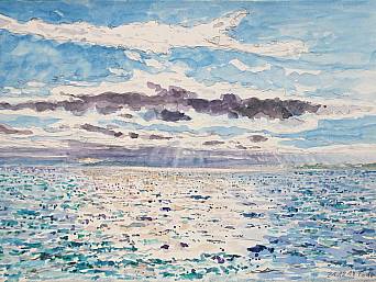 „Fähre über den Bodensee”, Aquarell und Bleistift auf Papier, 24 x 17 cm, 2014